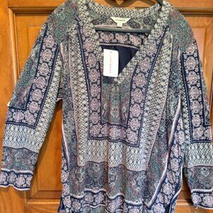 SOLD,,,,NWT Lucky Brand Womens Large Boho Tunic, Navy,Gray,Pink